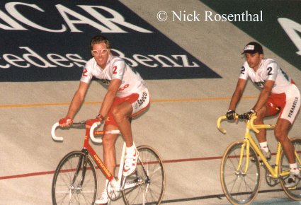 Italian professional racing cyclists Mario Cipollini and Andrea Collinelli