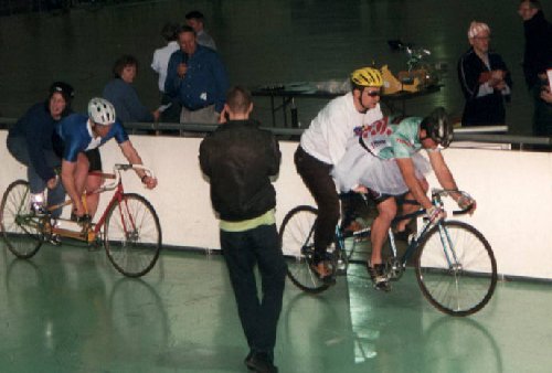 Fat Nick on the back of a tandem